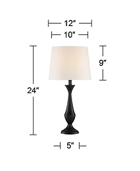 360 Lighting Joyce Modern Table Lamps 24" High Set of 2 Black Metal White Linen Tapered Drum Shade for Bedroom Living Room Bedside Nightstand Off