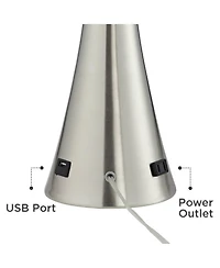 360 Lighting Karl Modern Table Lamps 27 1/2" Tall Set of 2 Brushed Nickel with Usb and Outlet White Drum Shade for Bedroom Living Room House Beds