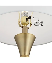 360 Lighting Elka Modern Mid Century Table Lamp 28" Tall Brass Geometric Metal White Drum Shade for Bedroom Living Room Bedside Nightstand Office