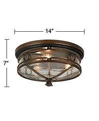 Beverly Drive Rustic Flush-Mount Outdoor Ceiling Light Fixture Bronze 14" Clear Seedy Glass Damp Rated for Exterior House Porch Patio Outside Deck Gar