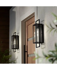 Possini Euro Design Jericho Modern Outdoor Wall Light Fixture Textured Black Metal 19" Clear Glass Panel for Post Exterior Barn Deck House Porch