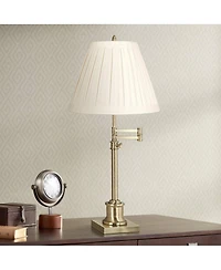 Springcrest Creme Linen Medium Box Pleat Lamp Shade 7" Top x 14" Bottom x 11" High (Spider) Replacement with Harp and Finial
