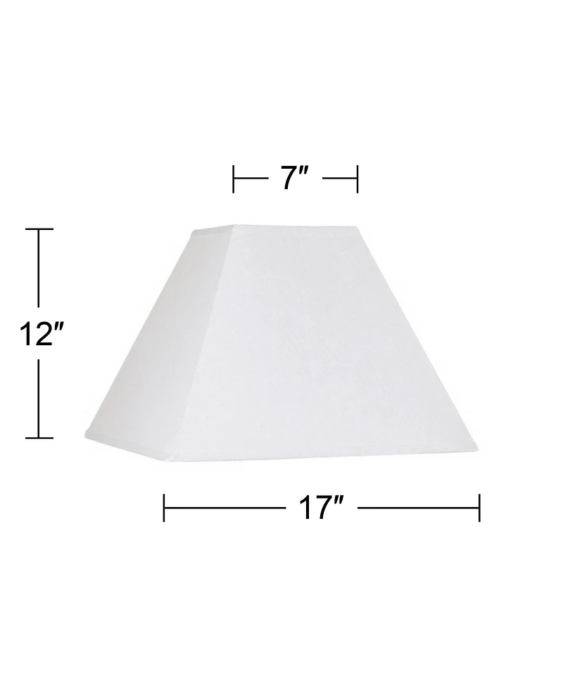 Springcrest White Linen Large Square Lamp Shade 7" Top x 17" Bottom x 13" Slant x 12" High (Spider) Replacement with Harp and Fini