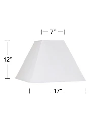 Springcrest White Linen Large Square Lamp Shade 7" Top x 17" Bottom x 13" Slant x 12" High (Spider) Replacement with Harp and Fini