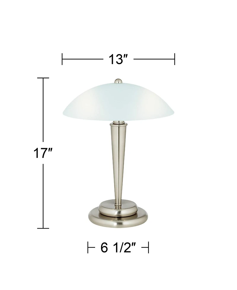 360 Lighting Deco Modern Accent Table Lamp 17" High Brushed Steel Touch On Off White Glass Dome Shade for Bedroom Bedside Nightstand Office Famil