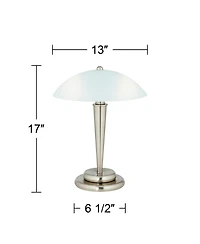 360 Lighting Deco Modern Accent Table Lamp 17" High Brushed Steel Touch On Off White Glass Dome Shade for Bedroom Bedside Nightstand Office Famil