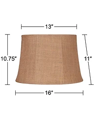 Springcrest Natural Burlap Medium Drum Lamp Shade 13" Top x 16" Bottom x 11" Slant x 10.75" High (Spider) Replacement with Harp an