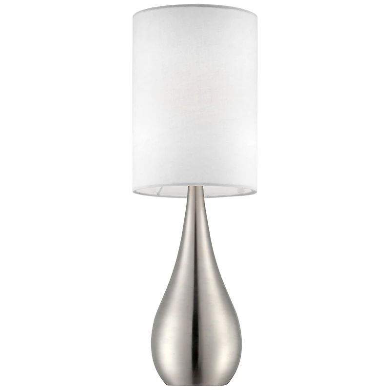 360 Lighting Modern Accent Table Lamp 21" High Brushed Nickel Metal Teardrop White Cylinder Shade for Bedroom Living Room House Bedside Nightstan