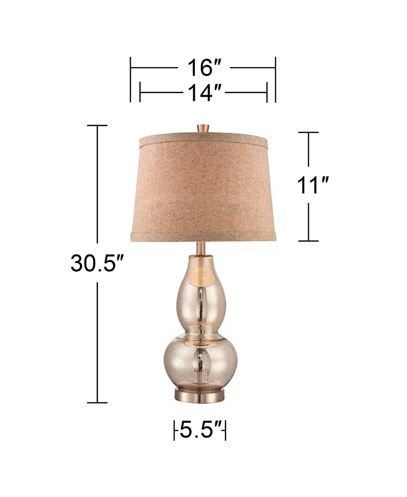 360 Lighting Modern Table Lamp 30.5" Tall Mercury Glass Silver Gourd Natural Linen Drum Shade for Living Room Family Bedroom Nightstand