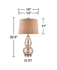 360 Lighting Modern Table Lamp 30.5" Tall Mercury Glass Silver Gourd Natural Linen Drum Shade for Living Room Family Bedroom Nightstand