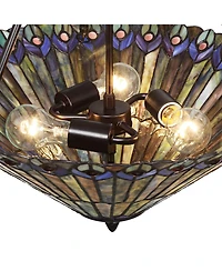 Robert Louis Tiffany Bronze Pendant Chandelier 20" Wide Rustic Peacock Stained Art Glass 3-Light Fixture for Dining Room House Kitchen Island Ent