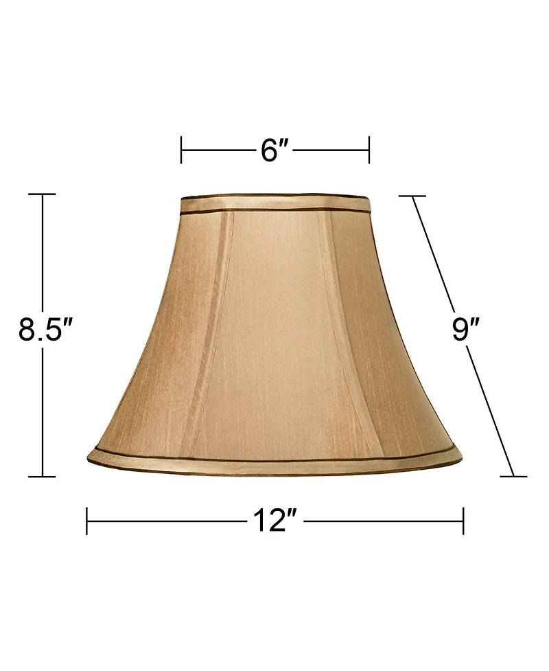 Springcrest Tan Small Bell Lamp Shade and Brown Trim 6" Top x 12" Bottom x 9" High (Spider) Replacement with Harp and Finial