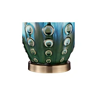 Mid Century Modern Vase-Shaped Table Lamp 26.5" High Textured Glaze Teal Green Hand-Made Ceramic Tan Linen Drum Shade for Living Room Bedroom Hou