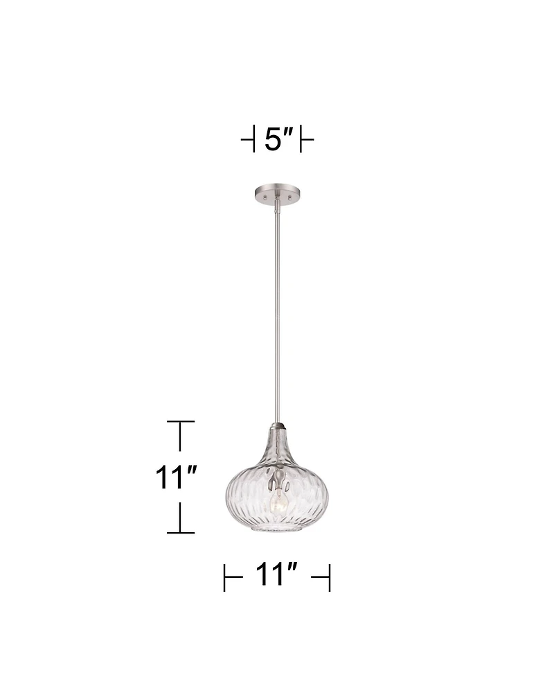 360 Lighting Cora Brushed Nickel Mini Pendant Light 11" Wide Modern Clear Textured Glass Shade for Dining Room House Foyer Kitchen Island Entrywa