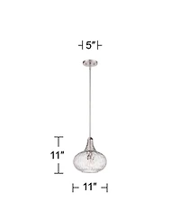 360 Lighting Cora Brushed Nickel Mini Pendant Light 11" Wide Modern Clear Textured Glass Shade for Dining Room House Foyer Kitchen Island Entrywa