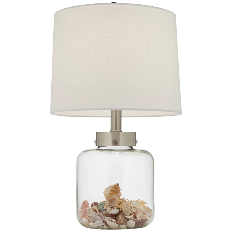 360 Lighting Canister Coastal Accent Table Lamp 20 1/2" High Clear Glass Fillable Sea Shells Off White Linen Drum Shade for Bedroom Living Room K