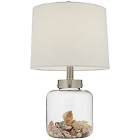 360 Lighting Canister Coastal Accent Table Lamp 20 1/2" High Clear Glass Fillable Sea Shells Off White Linen Drum Shade for Bedroom Living Room K