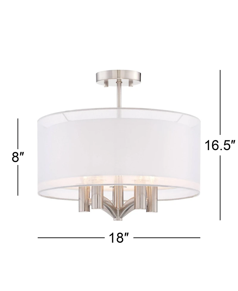 Possini Euro Design Modern Ceiling Light Semi Flush Mount Fixture Brushed Nickel 18" Wide Sheer Silver Double Drum Bedroom Kitchen