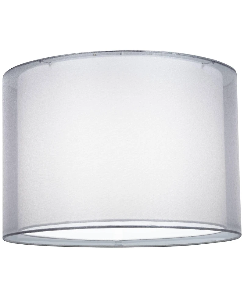 Springcrest Silver and White Double Sheer Medium Drum Lamp Shade 16" Top x 16" Bottom x 11" High (Spider) Replacement with Harp and Fin