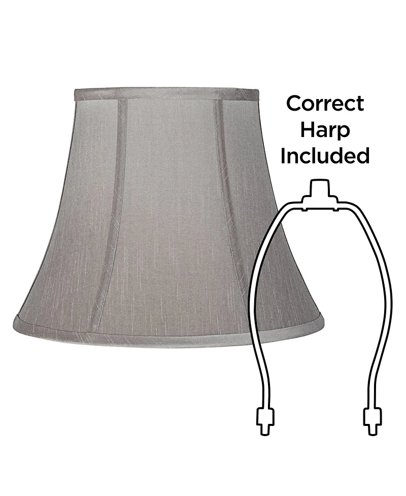 Springcrest Pewter Gray Medium Bell Lamp Shade 8" Top x 14" Bottom x 11" Slant x 10.5" High (Spider) Replacement with Harp and Fin