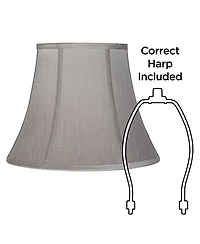 Springcrest Pewter Gray Medium Bell Lamp Shade 8" Top x 14" Bottom x 11" Slant x 10.5" High (Spider) Replacement with Harp and Fin