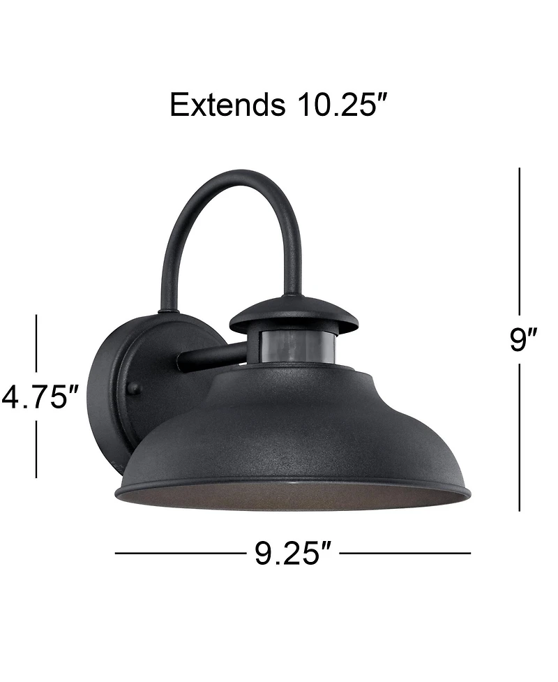 Midland Urban Barn Industrial Outdoor Wall Light Fixture Led Black Metal 9" Gooseneck Arm Motion Sensor Dusk to Dawn for House Porch Patio Outsid