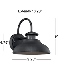 Midland Urban Barn Industrial Outdoor Wall Light Fixture Led Black Metal 9" Gooseneck Arm Motion Sensor Dusk to Dawn for House Porch Patio Outsid