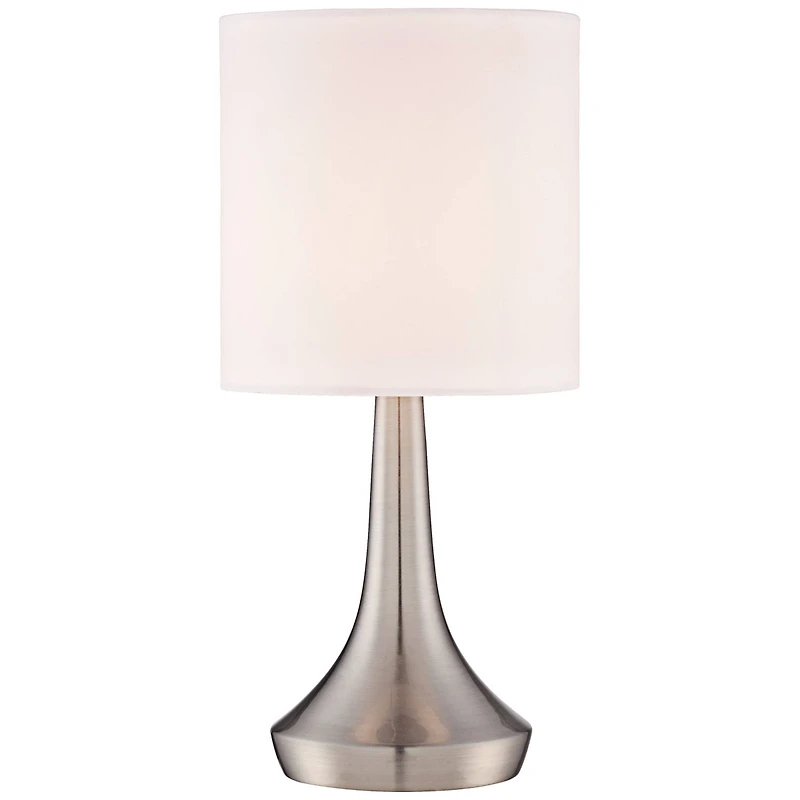 360 Lighting Zofia Modern Accent Table Lamps 13" High Set of 2 Brushed Nickel Silver Tapered Metal Touch On Off White Fabric Drum Shade for Bedro