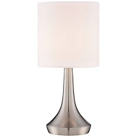 360 Lighting Zofia Modern Accent Table Lamps 13" High Set of 2 Brushed Nickel Silver Tapered Metal Touch On Off White Fabric Drum Shade for Bedro