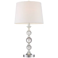 360 Lighting Solange 25" High Modern Glam Table Lamps Set of 2 Silver Finish Stacked Crystal White Shade Living Room Bedroom