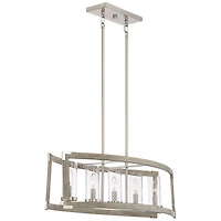 Possini Euro Design Kerr Wood Brushed Nickel Island Pendant Chandelier 32.75" Wide Modern Clear Glass Shade 5-Light Fixture for Dining Room Living Hou