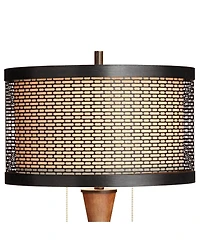 Franklin Iron Works Hunter Modern Rustic Farmhouse Table Lamp 29 3/4" Tall Cherry Wood Bronze Metal Double Drum Shade for Bedroom Living Room Hou