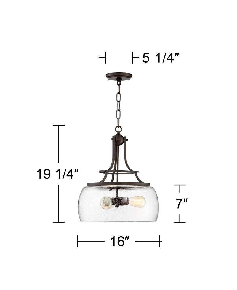 Franklin Iron Works Charleston Painted Bronze Iron Pendant Chandelier 16" Wide Rustic Farmhouse Clear Glass Shade Led 3-Light Dining Room House Foyer