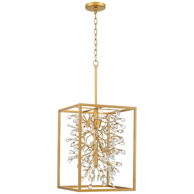 Possini Euro Design Light Brass Gold Pendant Chandelier 15 1/4" Wide Modern Clear Crystal 4-Light Fixture for Dining Room House