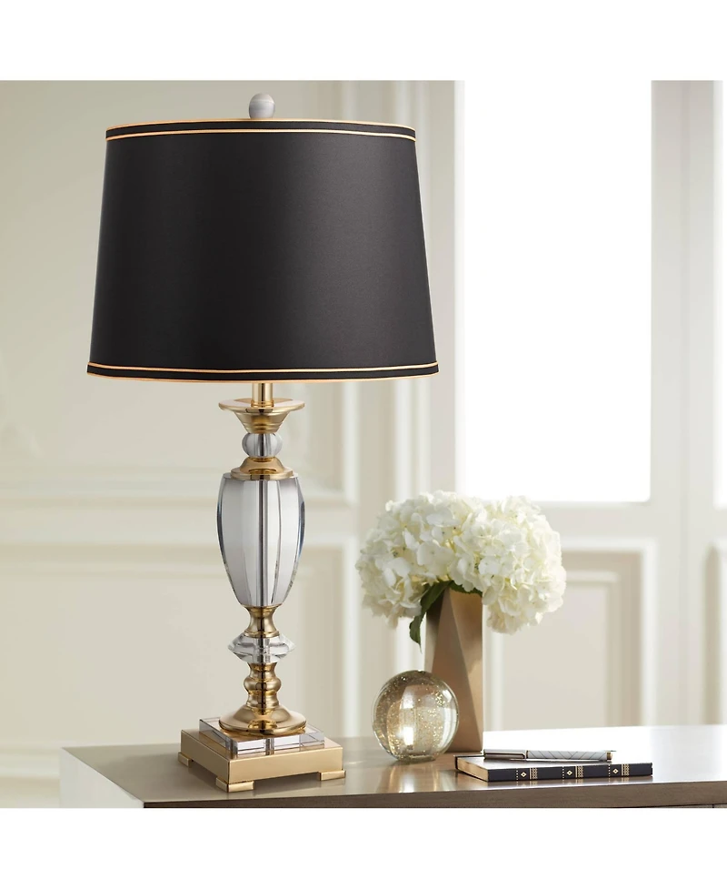Springcrest Black Medium Drum Lamp Shade with Black and Gold Trim 14" Top x 16" Bottom x 11" High (Spider) Replacement with Harp and Fi
