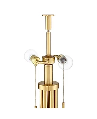 Possini Euro Design Granview Modern Table Lamp 32 1/2" Tall Brass Column Taupe Organza Outer Off White Linen Inner Drum Shade for Bedroom Living