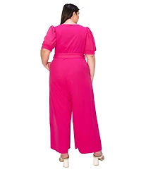 L I V D Plus Size Iris Surplice Belted Pocket Jumpsuit