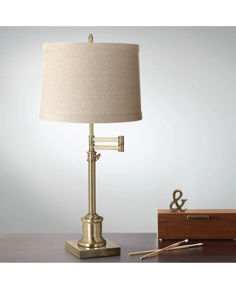 Springcrest Set of 2 Natural Linen Medium Drum Lamp Shades 13" Top x 14" Bottom x 10" High (Spider) Replacement with Harp and Finial