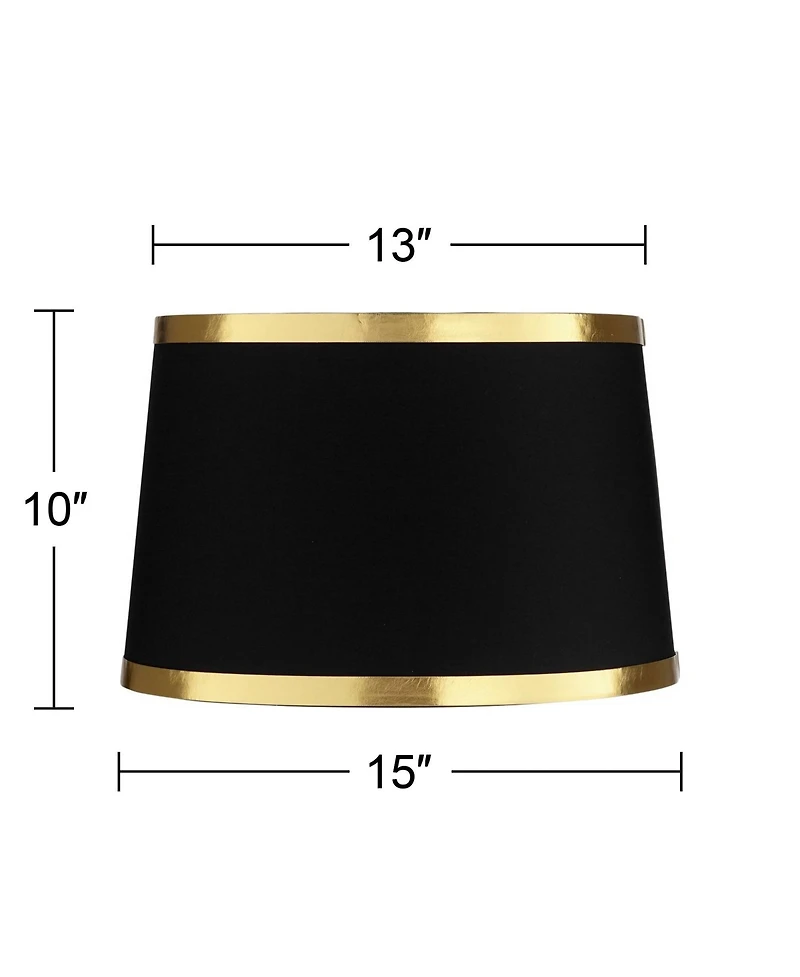 Springcrest Collection Set of 2 Hardback Drum Lamp Shades Black Medium 13" Top x 15" Bottom x 10" Slant Spider Replacement Harp and Fin