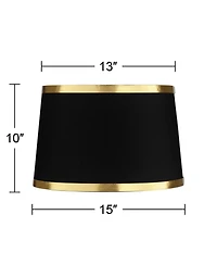 Springcrest Collection Set of 2 Hardback Drum Lamp Shades Black Medium 13" Top x 15" Bottom x 10" Slant Spider Replacement Harp and Fin