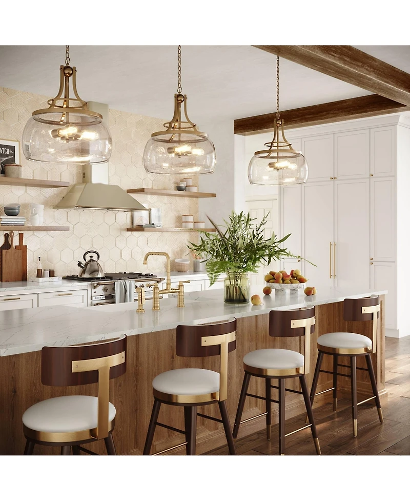 Franklin Iron Works Charleston Warm Brass Pendant Chandelier 16" Wide Modern Dimmable Led Clear Seedy Glass 3-Light Fixture for Dining Room Living Hou