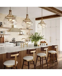 Franklin Iron Works Charleston Warm Brass Pendant Chandelier 16" Wide Modern Dimmable Led Clear Seedy Glass 3-Light Fixture for Dining Room Living Hou