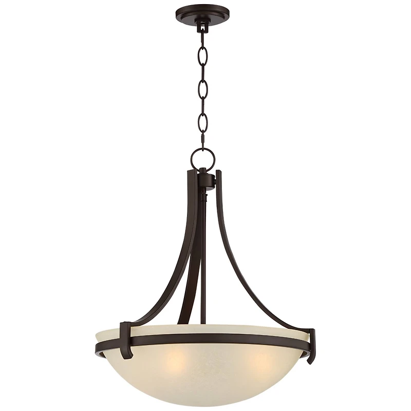 Regency Hill Mallot Oil Rubbed Bronze Pendant Chandelier 20" Wide Industrial Champagne Glass Bowl Shade 4-Light Fixture for Dining Room Kitchen I