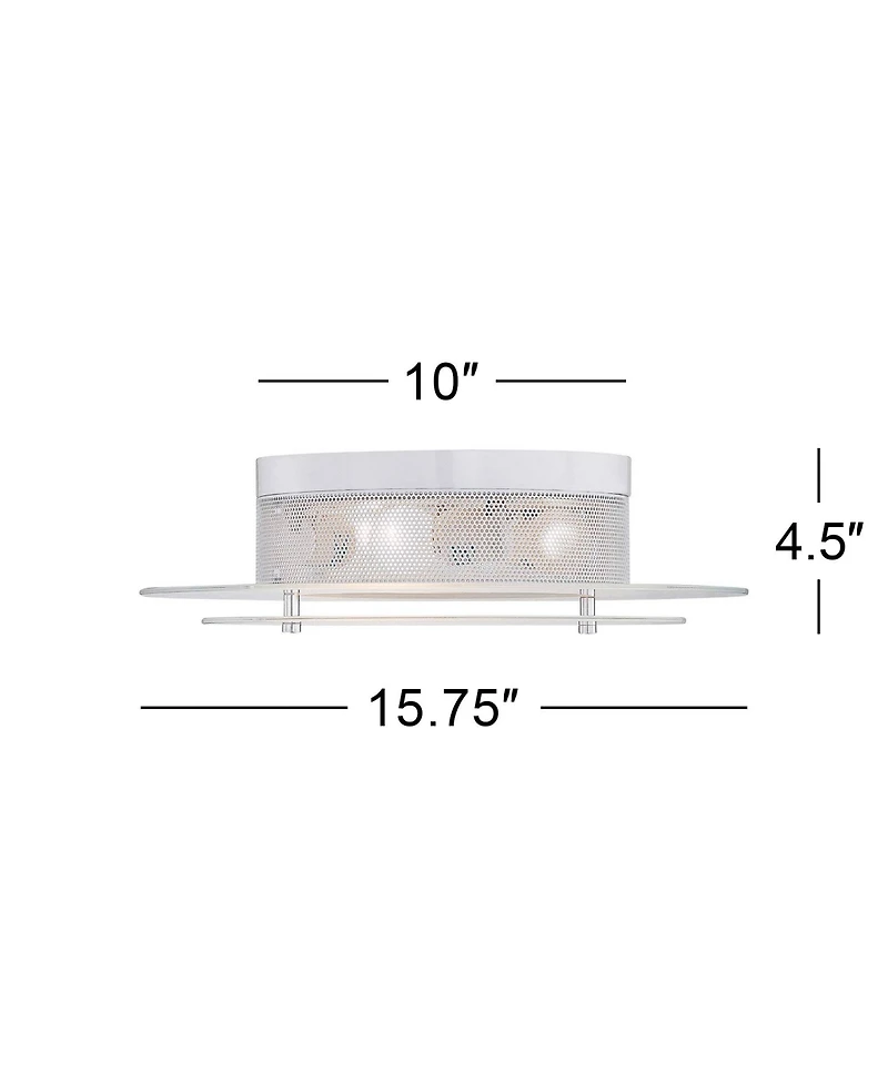 Possini Euro Design Modern Ceiling Light Flush Mount Fixture 15 3/4" Wide Gleaming White 3-Light 2-Tier Clear Frosted Glass for Bedroom Kitchen H