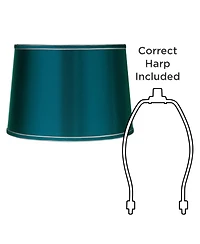 Springcrest Sydnee Satin Teal Blue Medium Drum Lamp Shade 14" Top x 16" Bottom x 11" High (Spider) Replacement with Harp and Finial