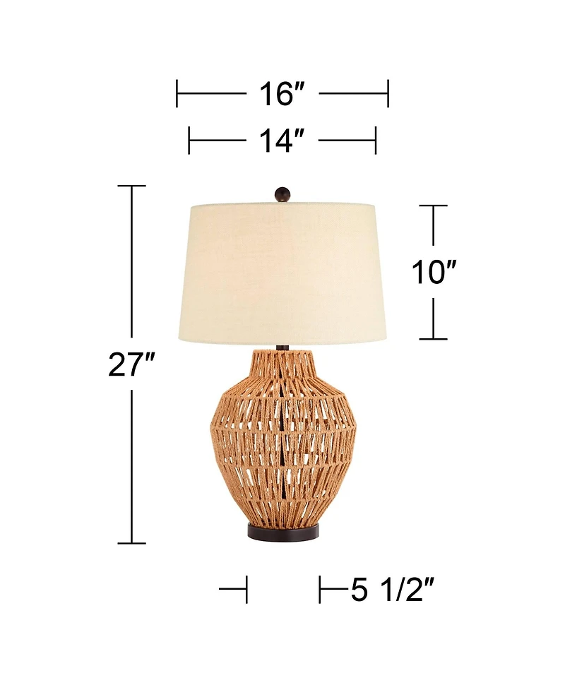 360 Lighting San Marcos Modern Coastal Table Lamp 27" Tall Natural Wicker Oatmeal Drum Shade for Bedroom Living Room Bedside Nightstand Office Ki