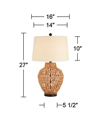 360 Lighting San Marcos Modern Coastal Table Lamp 27" Tall Natural Wicker Oatmeal Drum Shade for Bedroom Living Room Bedside Nightstand Office Ki
