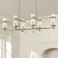 Possini Euro Design Mikel Soft Gold Linear Island Pendant Chandelier 42" Wide Modern Clear Glass Shade 6-Light Fixture for Dining Room House Kitc