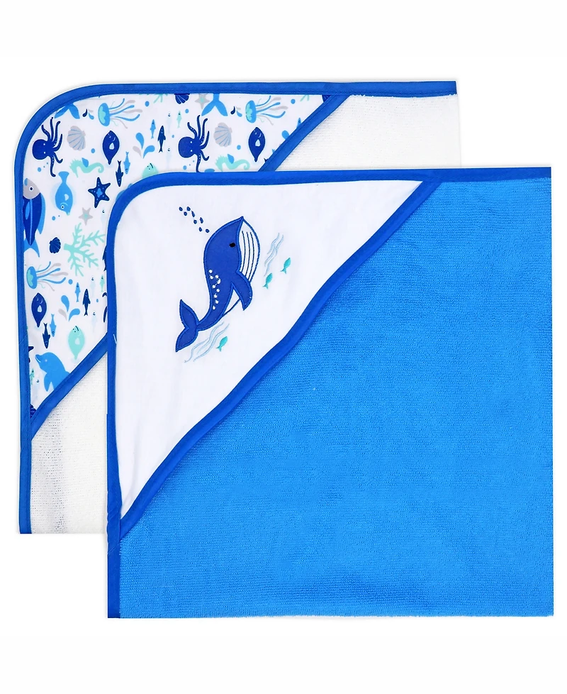 Buba Baby Boys and Girls 2 Pack Embroidered Hooded Bath Towel Wash Cloth Set