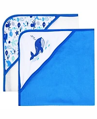 Buba Baby Boys and Girls 2 Pack Embroidered Hooded Bath Towel Wash Cloth Set
